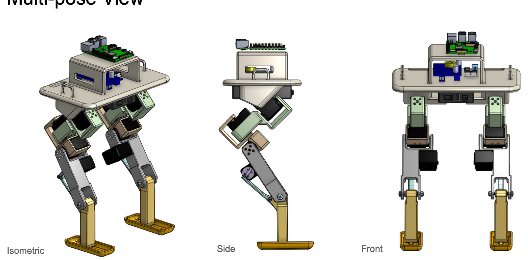 Multi-pose: isometric, side, front