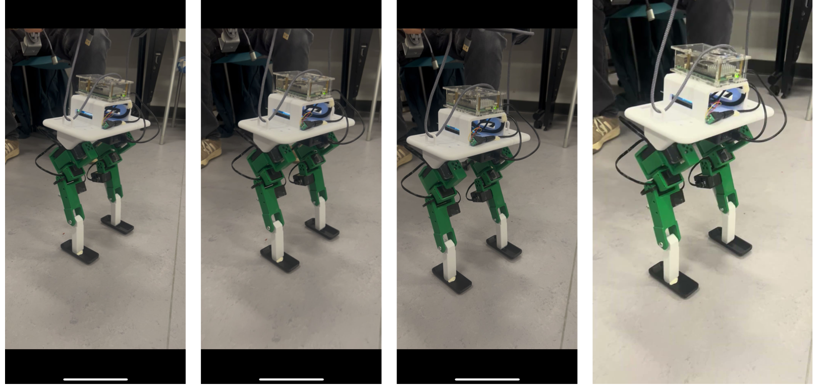 Four-frame sequence of Jumbot-B walking on the lab floor